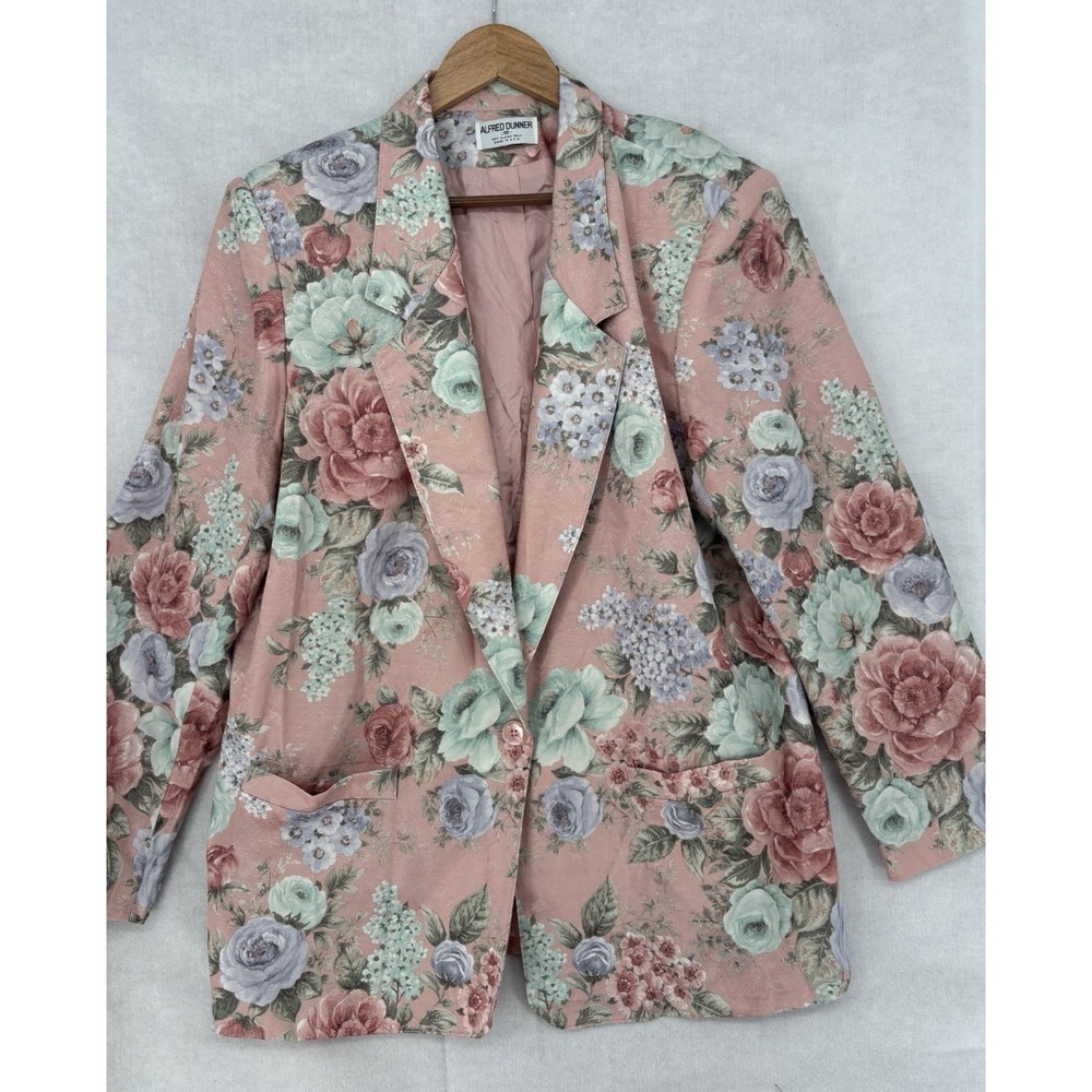 ALFRED DUNNER Garden Flora Classic One Button Blazer Jacket Sz 18 Pink